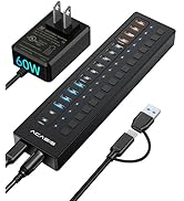 Powered USB Hub, ACASIS 16 Port 60W USB Hub 3.0 with 4*USB A Smart Charging, 2*USB C 3.0, 10*USB ...