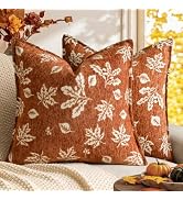 Foindtower Pack of 2 Decorative Fall Chenille Jacquard Throw Pillow Covers Textured Modern Farmho...