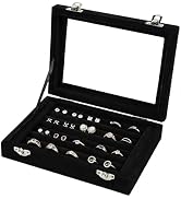 EONGOA Jewelry Box Rings Organizer Tray 7 Slots Velvet Jewelry Earring Storage Box With Transpare...