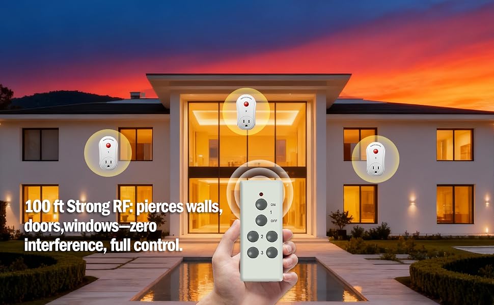 Remote controls smart plugs through walls with 100ft strong RF signal