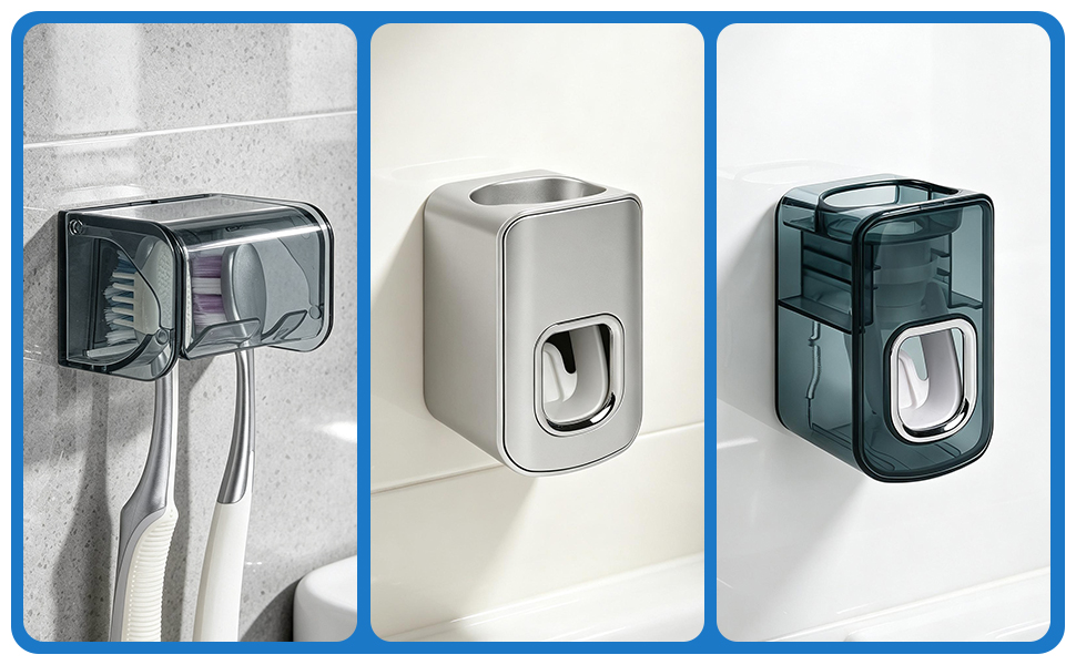 Toothbrush Hanger with Automatic Toothpaste Squeezer Dispenser