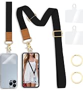 Yonlevres Phone Lanyard Crossbody Wrist Strap, Black Cell Phone Lanyards for around the Neck Wris...