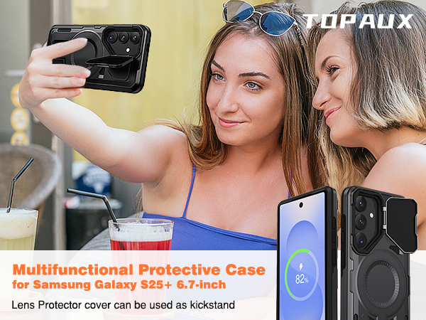 TOPAUX for Samsung Galaxy S25 Plus Case Kickstand Galaxy S24+ Case Camera Protector Metal Lens Cover