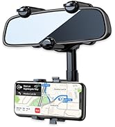 PKYAA Rearview Mirror Phone Holder for Car, 360° Rotating Rear View Mount with Adjustable Arm Len...