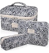 Makeup Bag Set, Quilted Makeup Bag, Large Floral Cosmetic Bag for Women, Cute Cotton Makeup Bags,...