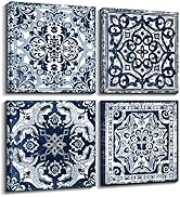 Bedroom Decor Canvas Wall Art Flower Pattern Prints Bathroom Abstract Pictures Modern Navy Framed...