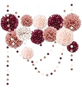 NICROLANDEE Bachelorette Party Decorations - 15Pcs Burgundy Rose Gold Tissue Pom Poms Circle Dots...