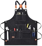 AFUN Work Aprons for Men with Large Pockets, Cotton Canvas Cross Back Heavy Duty Adjustable Tool ...