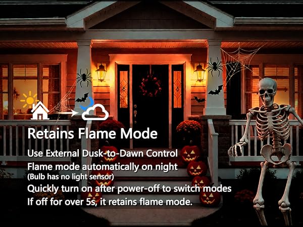 dusk-to-dawn control, flame mode automatically on night