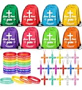 yasuwekik 48 Pcs Bible Verse Party Favors Includes 16 Jesus Loves You Drawstring Backpack 16 Bibl...
