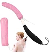KkaFFe 15.35" Back Bath Brush with Sponge,Back Scrubber Bath Mesh with Curved Long Handle Bath Bo...