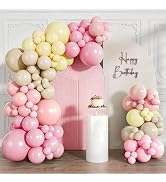 CVPARTYON Pink and Yellow Balloon Arch Kit 120pcs Pastel Light Pink Yellow Sand White Thick Latex...
