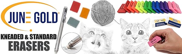 June Gold Kneaded and Standard Eraser Samples