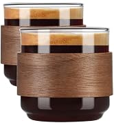 PARACITY Espresso Cups Set of 2 with Wooden Ring, 5 OZ High Borosilicate Espresso Shot Glass, Cle...