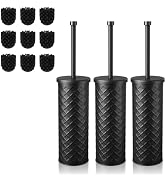 Toilet Bowl Brush and Holder Set 3 Pack with 6 Extra Brush Heads | Extra Long Handle with Splash ...