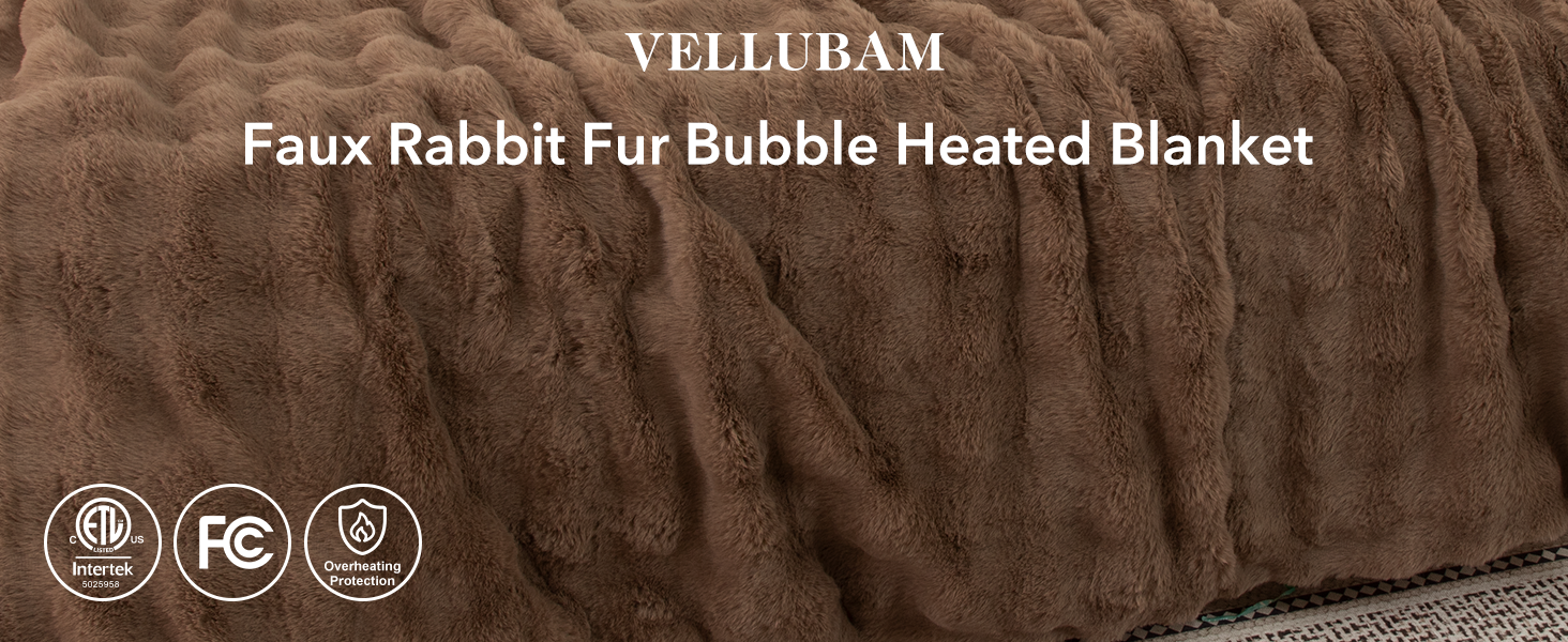 Faux Rabbit Fur Bubble Heated Blanket
