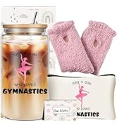 fcaylo Gymnastics Gifts Set for Women, Gymnast Stuff 16 Oz Glass Cup Cosmetic Bag, Sports Accesso...