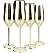 TJ Unbreakable 8 Oz Stainless Steel Champagne Flutes (4 Pack)- Gold Champagne Glasses - Reusable ...