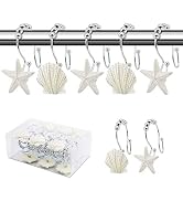 BEAVO Seashell Shower Curtain Hooks,12 Pcs Double Roller Glide Rust-Resistant Stainless Steel Dec...