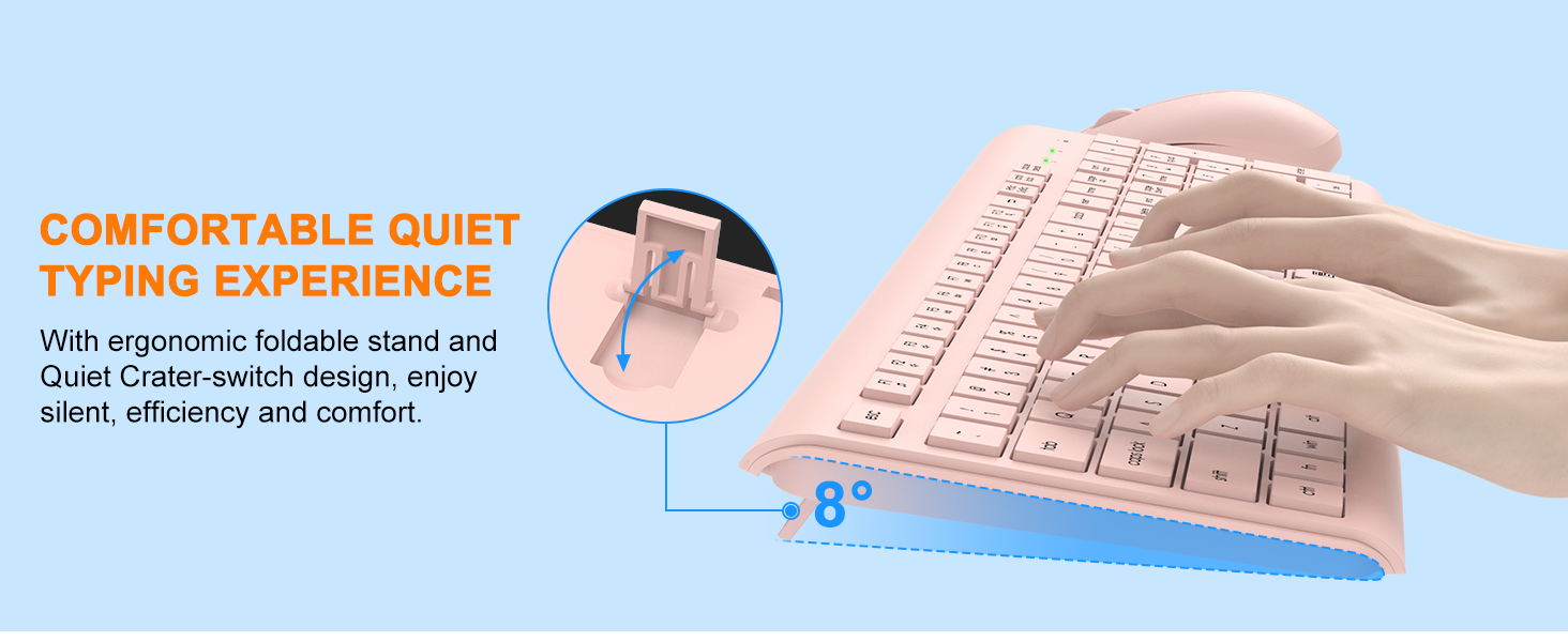 Wireless Keyboard and Mouse Combo Full Size Silent Ergonomic Keyboard Mouse Cordless Mouse Keyboard