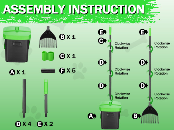 FUSBUNTY Dog Pooper Scooper Swivel Bin with 100 Waste Bags
