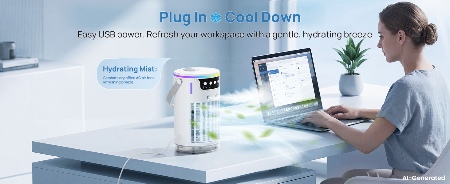 Plug-and-play USB water air cooler delivers a hydrating breeze to refresh your workspace