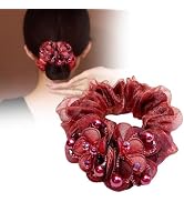 Flower Hair Scrunchies for Women,Rhinestone Elastic Hair Bands,Large Elastic Hair Ties, Sparkling...