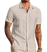 COOFANDY Men's Linen Shirts Short Sleeve Casual Button Down Shirts Beach Summer Wedding Tops