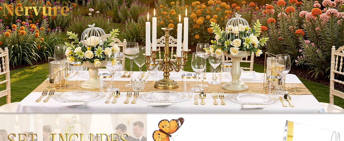 Clear gold plastic plates