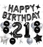 32 Inch 21 Balloon Numbers, Happy Birthday Balloon Banner 16 Inch Mylar Foil Letters Balloon Silv...