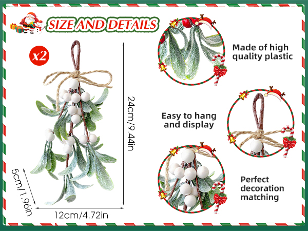 2 Pack Artificial Mistletoe Hanging Ornaments