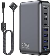 USB C Charger 200W Charger Block, 8-Ports Gan Fast Charging Station Hub, PD 65W Laptop Charging A...