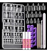 Teenitor Acrylic Toe Nail Tips Kit with Nail Glue, Short Square Press on Toenails for Women, Matt...