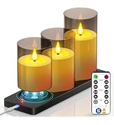 SoulBay Rechargeable Flameless Pillar Candles with Charging Base, 4" 5" 6" | Remote & Timer, Flic...