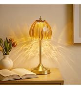 EJQ Glass Tulip Rechargeable Table Lamp, Cordless Flower Table Light -Amber | Handcrafted green g...