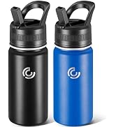2 Pack Kids Water Bottle,14 Oz Stainless Steel Water Bottle with Straws, Leak-Proof, BPA-Free, In...