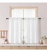 Chyhomenyc White Kitchen Curtains 36 Inch Length, Light Filtering Faux Linen Textured Half Window...