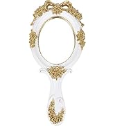 Nerien Handheld Mirror Vanity Makeup Mirror Travel Princess Metal Cosmetic Mirror Portable Oval E...