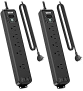 2 Pack Surge Protector Power Strip, 10FT Long Extension Cord with 5 Widely Spaced Outlets 3 USB P...