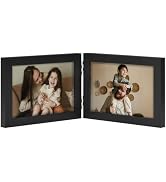 decorUhome Double 6x4 Picture Frame Horizontal, Black | Engineered Wood Bifold Photo Frame with P...