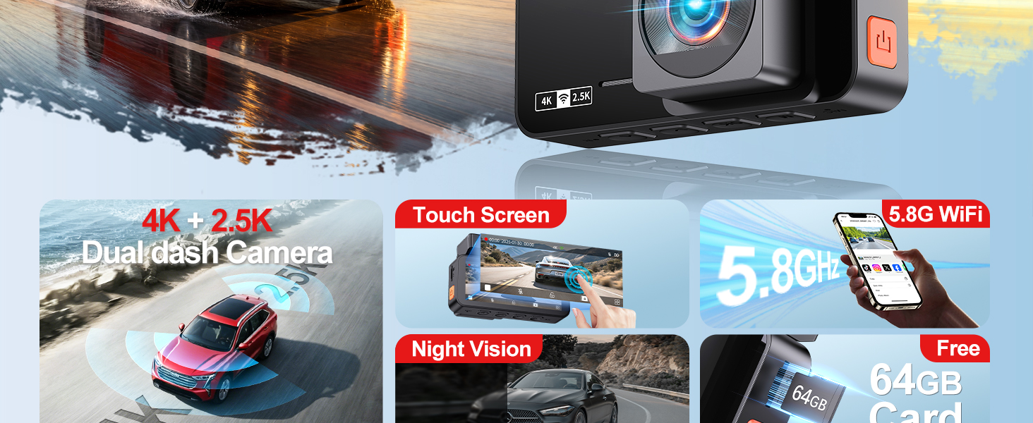 4K Dash Cam Front and Rear