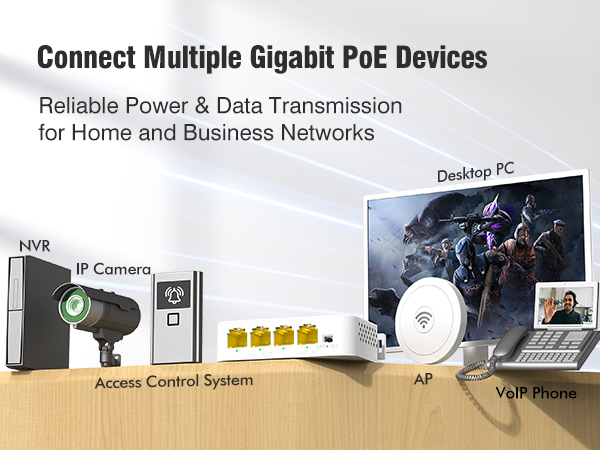 Compatibility with IP cameras, wireless APs, NVR, and access control systems.