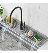 PoYang 24 inch Faucet Mat for Kitchen Sink Splash Guard, 7° Slope Silicone Sink Water Splash Guar...