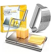 Garlic Press Rocker + Cheese Slicer Bundle, 304 Stainless Steel Garlic Mincer with Silicone Peele...