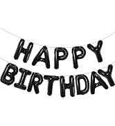 Black Happy Birthday Balloon Banner, 16 Inch Foil Mylar Happy Birthday Balloons Letters, Reusable...