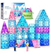 Magnetic Tiles 102pcs with 2 Stairs 2 Dolls Princess Castle Building Girls Toys Age 4-5 6-8 Magne...