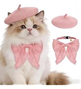 Haakong Dog Beret with Cute Bow Collar for Small Dog Cat Funny Artist Dog Hat for Halloween Chris...