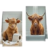 LSJEHTQ Bath Towels Set of 2, Cute Highland Cattle Dish Towel for Bathroom Spa Washroom, Western ...