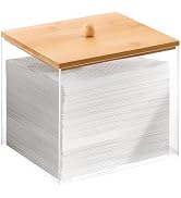 Puricon Acrylic Disposable Facial Towels Holder, Clear Storage Bin with Wood Lid Compatible with ...
