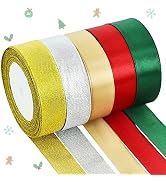 TONIFUL 5 Colors Christmas Ribbon 1 Inch x 125 yds Solid Glitter Satin Ribbon Set for Crafts Gift...